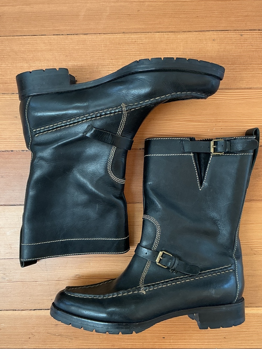 Polo by Ralph Lauren Black Leather Moto Combat Boots - Picture 2 of 11